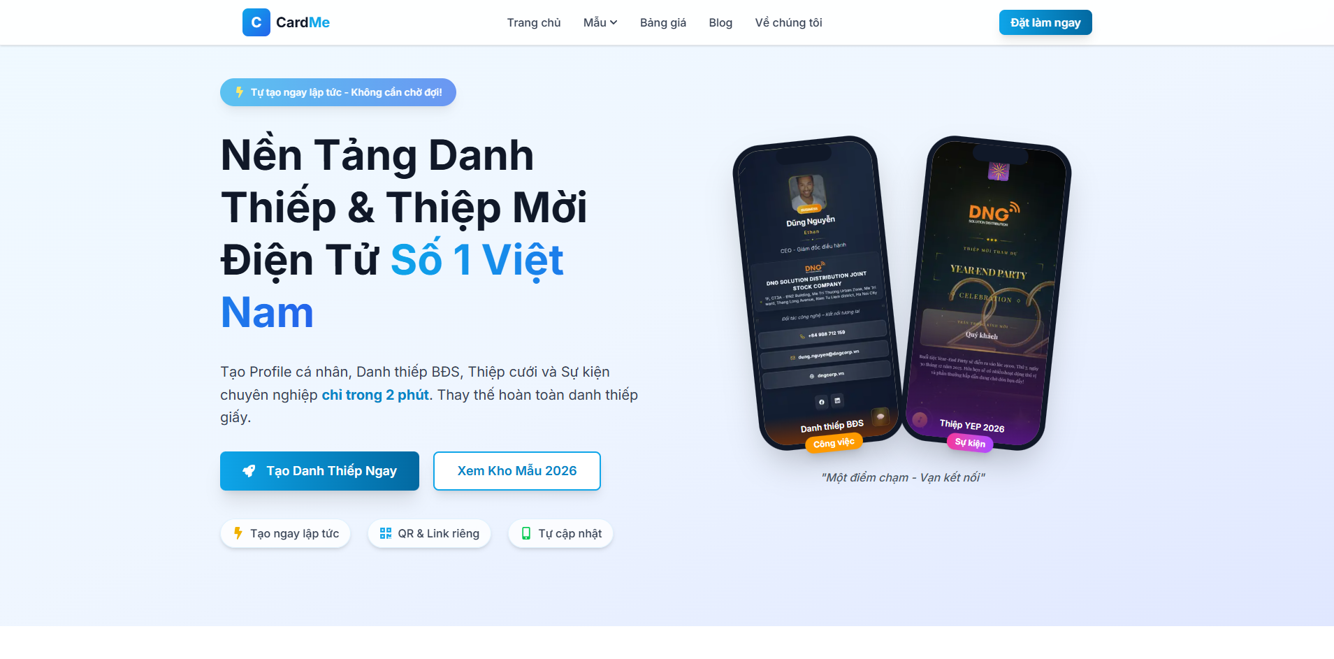 Giao diện tạo thiệp mời online CardMe