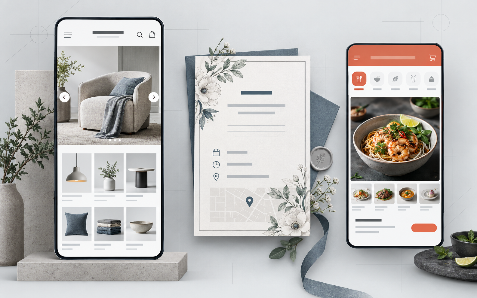 Ảnh tổng hợp showroom online, thiệp mời online và menu online
